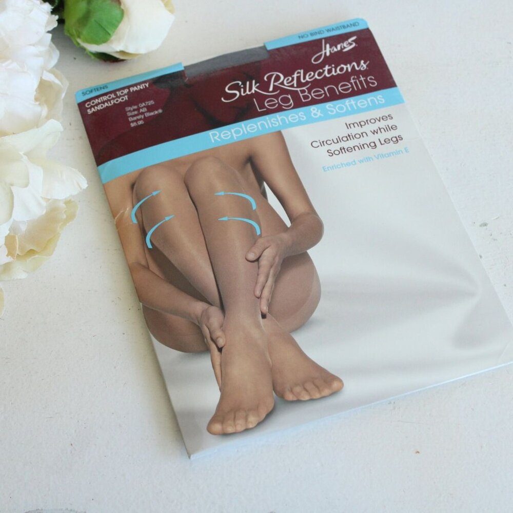 Vintage 1990s 2000s Pantyhose, New NOS, Hanes Barely Black, Size A-B, Silk Refle